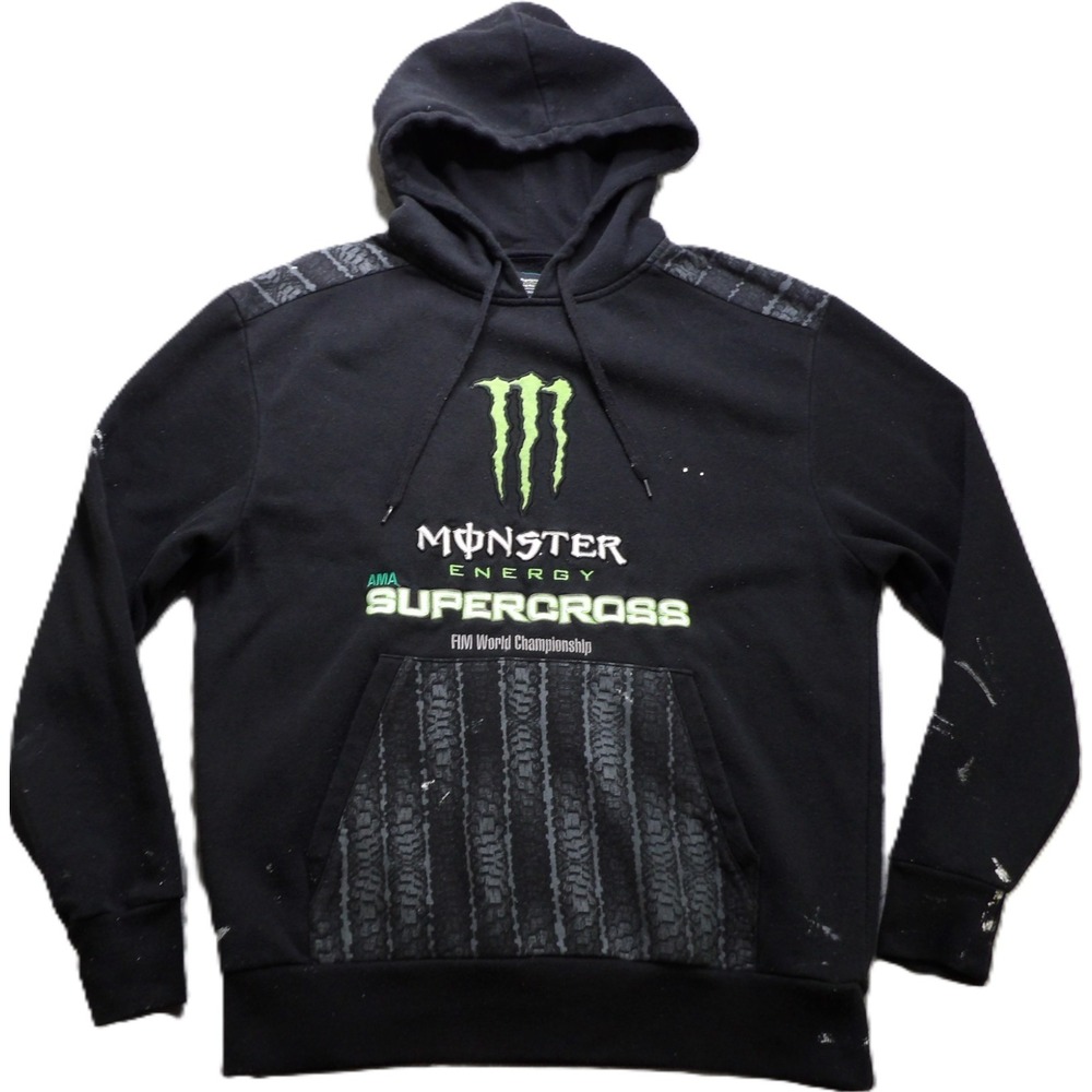 Monster Energy AMA Supercross Hoodie Graphic Cotton Blend Men L Black Fleece Top